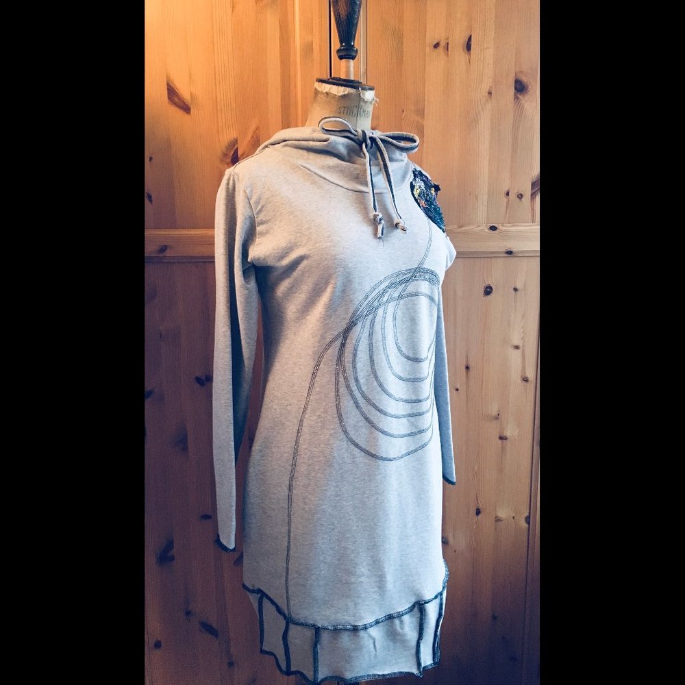 Grey Sweatshirt Dress Deconstructed Style from European Designer Size M